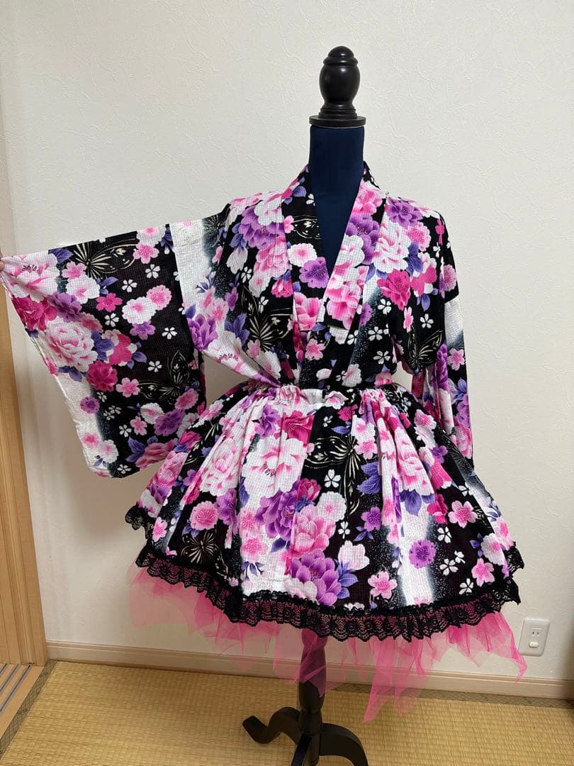 創作】浴衣ドレス オリジナル ミニ丈 浴衣 地雷系 - メルカリ