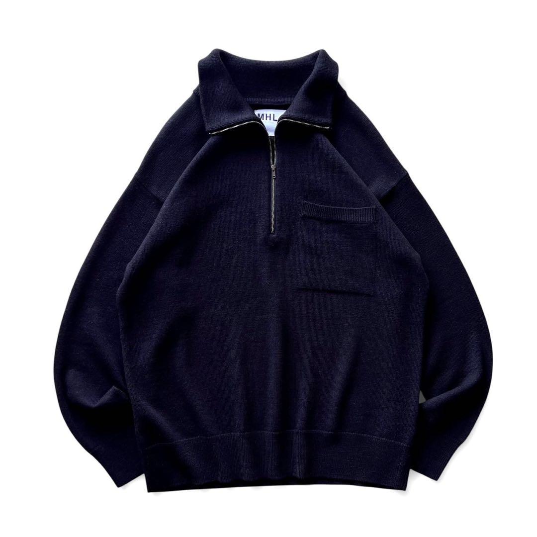 【美品】MHL.マーガレットハウエル/ウールリネン ハーフジップニット/ L
