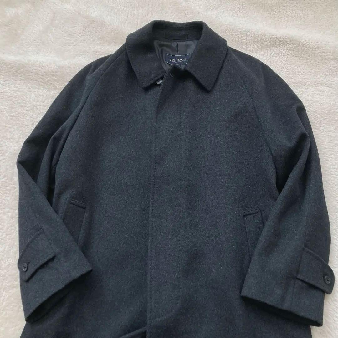 上質 美品 OX RAM カシミヤ100 コート ステンカラー 比翼 ビジネス