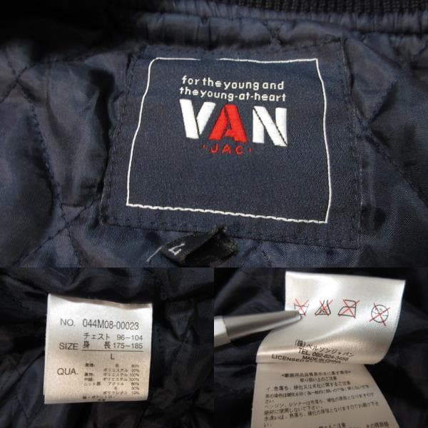 老*ー様 VAN-JAC　ヴァンヂャケット　アーチロゴ袖革スタジャン　L　べルソ