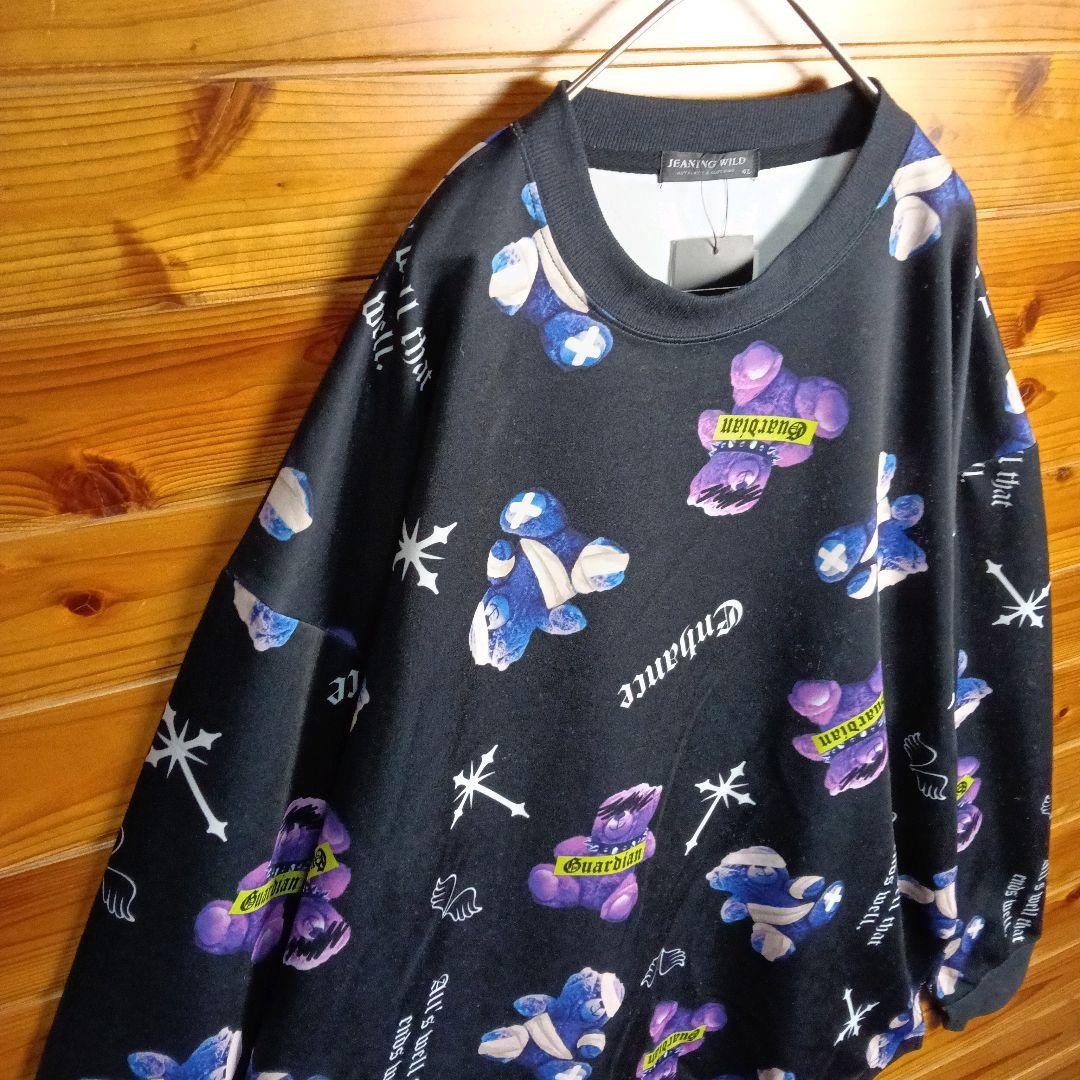 トレーナー　スウェット　テディベア　総柄　オーバーサイズ　ストリート　Y2K