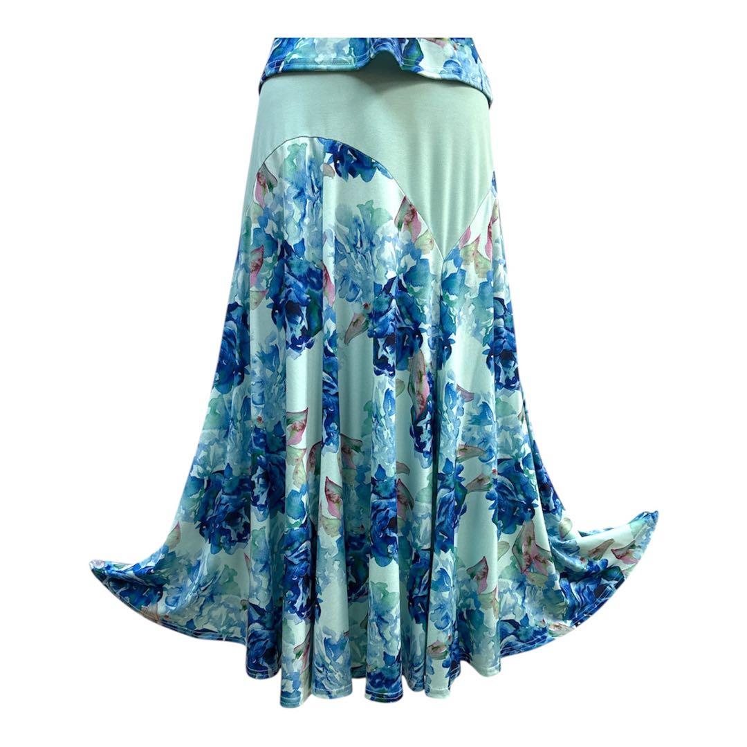 6198☆M ブルー系 花柄 スリーピース セットアップ 社交ダンス 社交