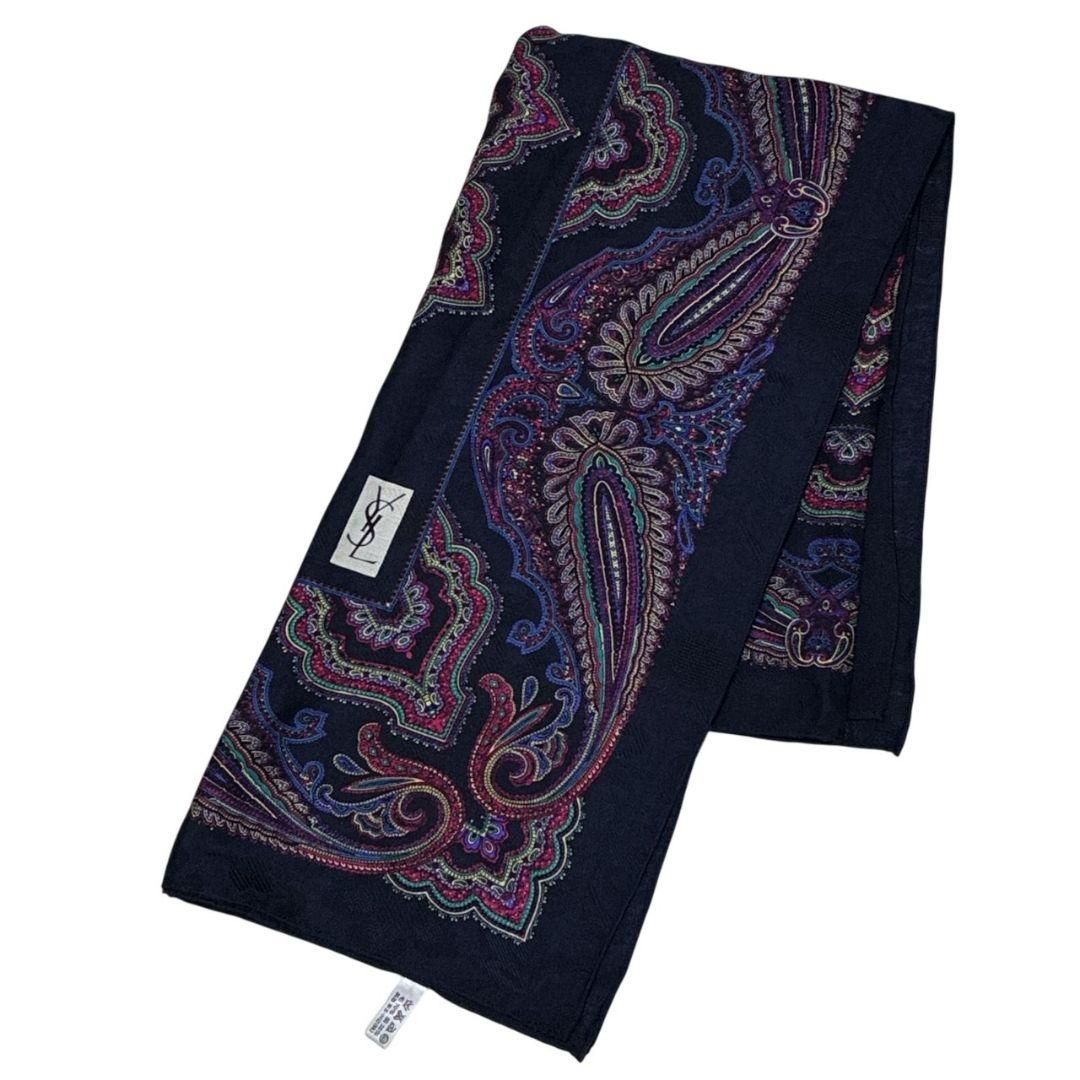 極美品✨イヴサンローラン シルク混 ペイズリー柄 大判スカーフストール 肩掛け
