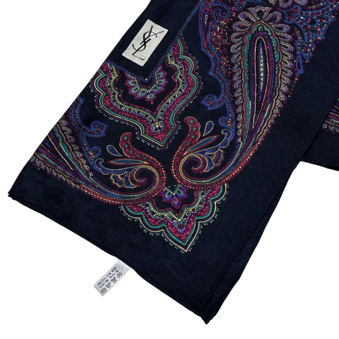 極美品✨イヴサンローラン シルク混 ペイズリー柄 大判スカーフストール 肩掛け