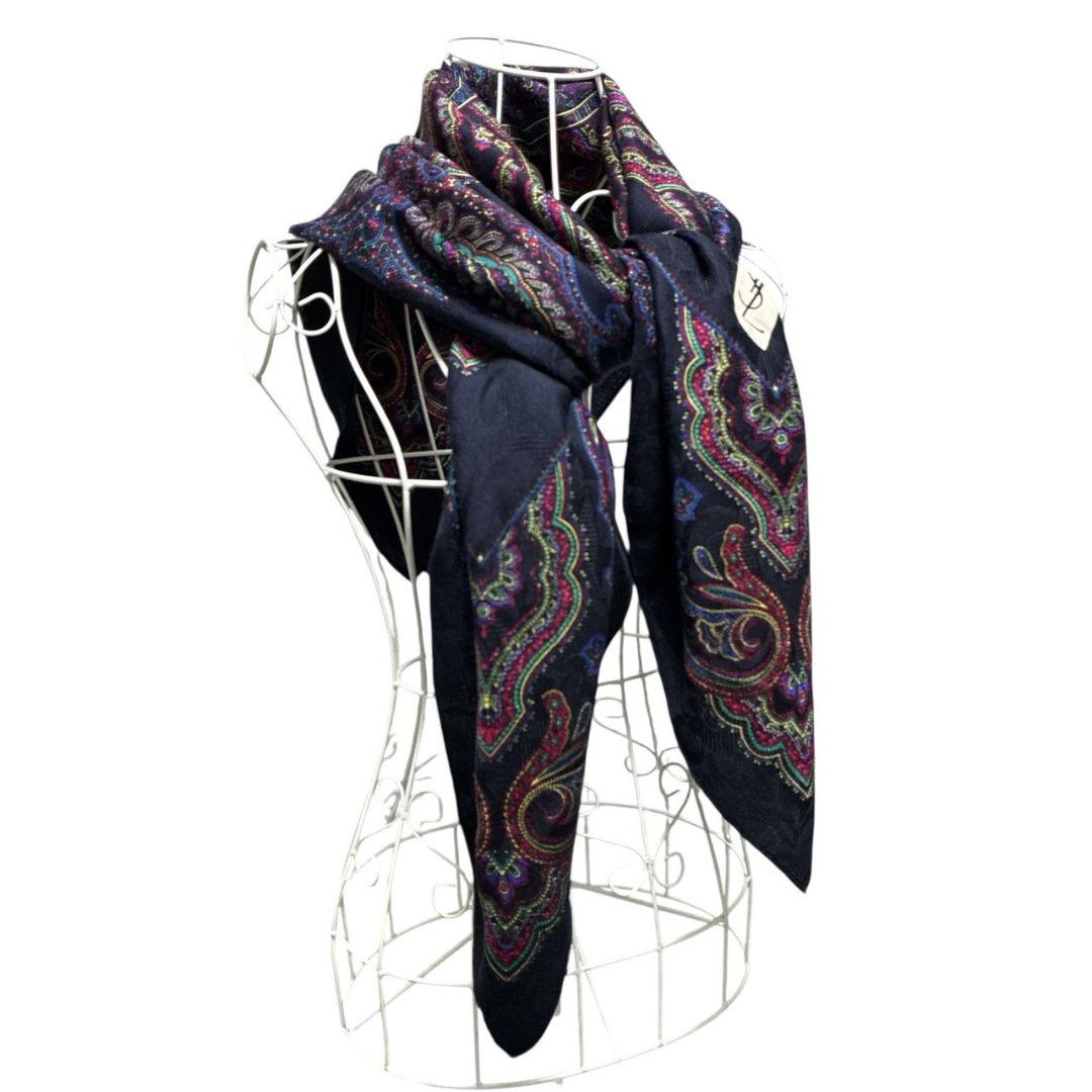 極美品✨イヴサンローラン シルク混 ペイズリー柄 大判スカーフストール 肩掛け