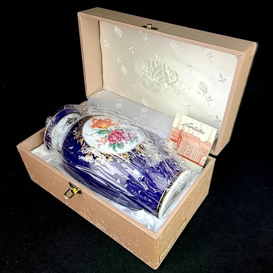 /未使用/ノリタケ　スタジオコレクション　瑠璃金彩花紋　花瓶　ベース　箱つき