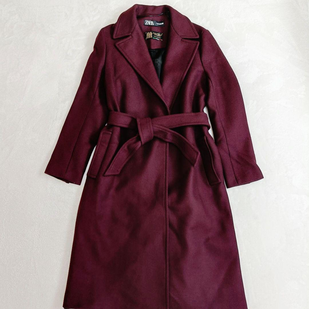 ZARA MANTECO ベルテッド マキシコート ボルドー ロング M ザラ - メルカリ