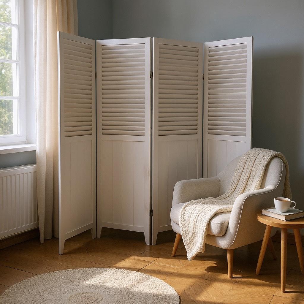 新品】天然木 シャビーホワイト パーティション 4連 アウトレット