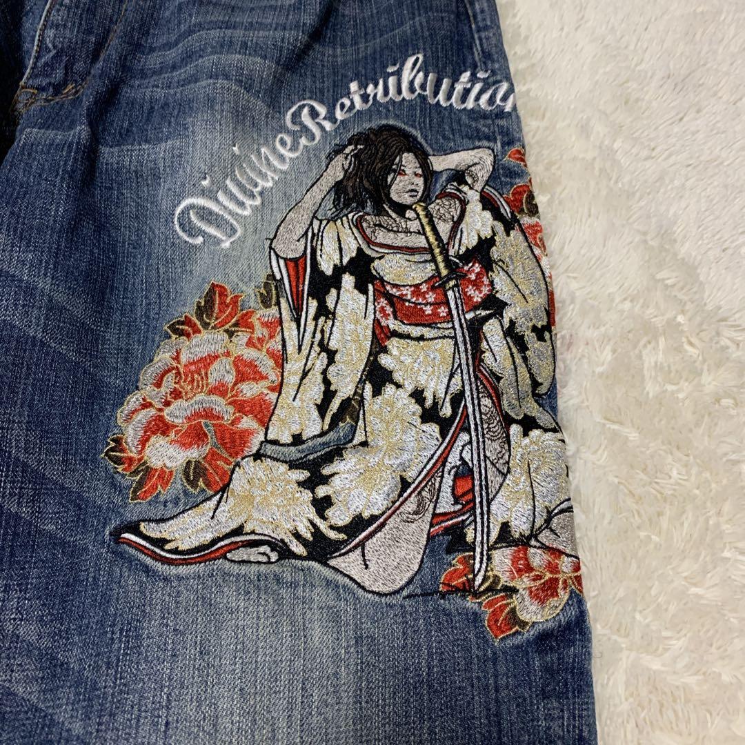 絡繰魂 DIVINE 抜刀娘 刺繍 ジャガード 和柄 ジーンズ デニム