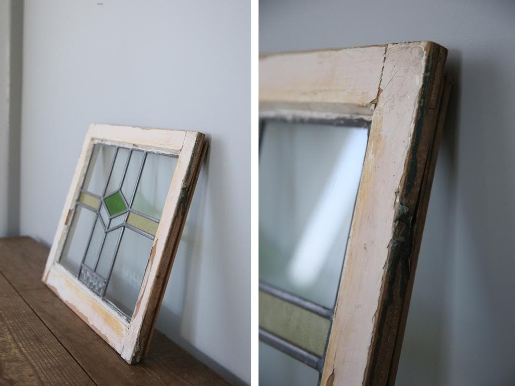 英国アンティークステンドグラス窓枠/ガラスウィンドウ/建具(84-212-6