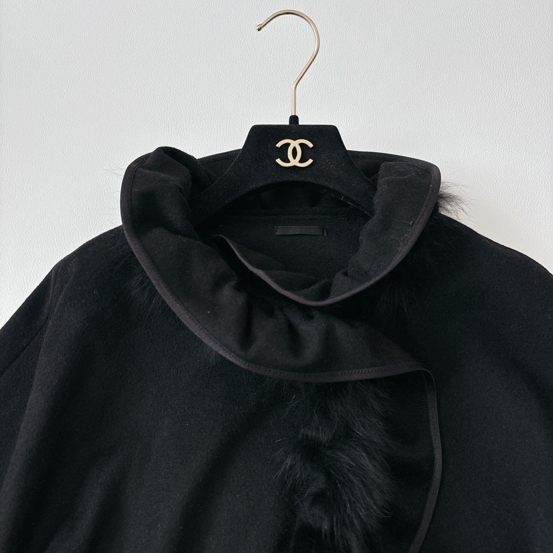 美品✧︎トゥービーシック ポンチョ ケープコート ウール100フォックスファー 黒