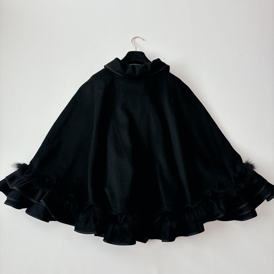 美品✧︎トゥービーシック ポンチョ ケープコート ウール100フォックスファー 黒