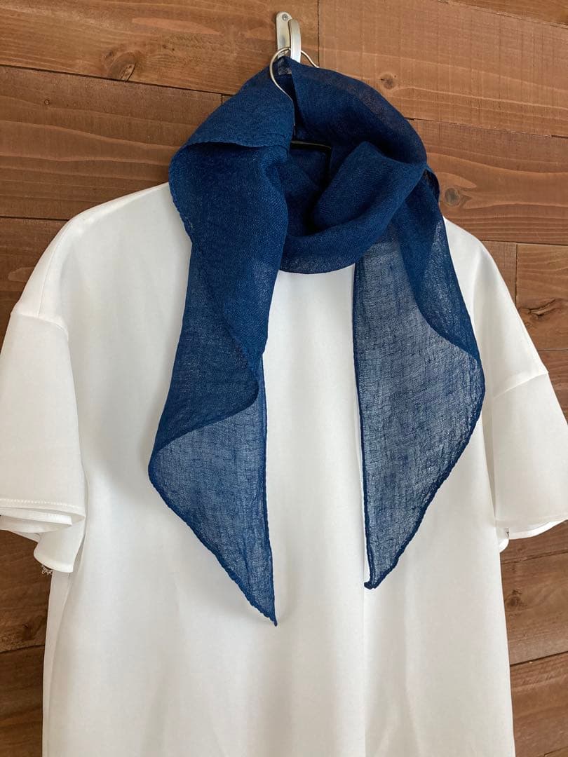 ねこ様　おまとめ2枚　本藍染シルクメッシュストールと麻リボンストール