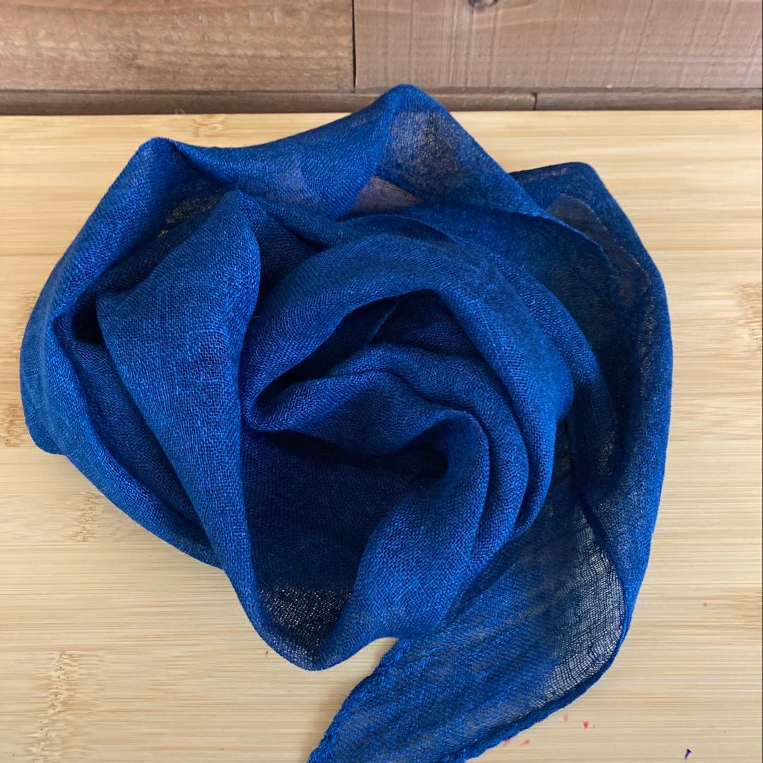 ねこ様　おまとめ2枚　本藍染シルクメッシュストールと麻リボンストール