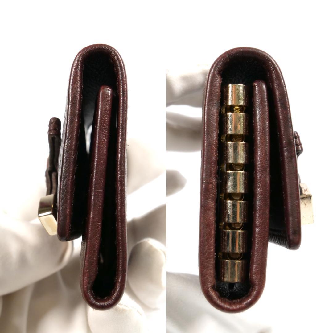 極美品✨グッチ キーケース シマ リボン 6連 GG レザー ブラウン