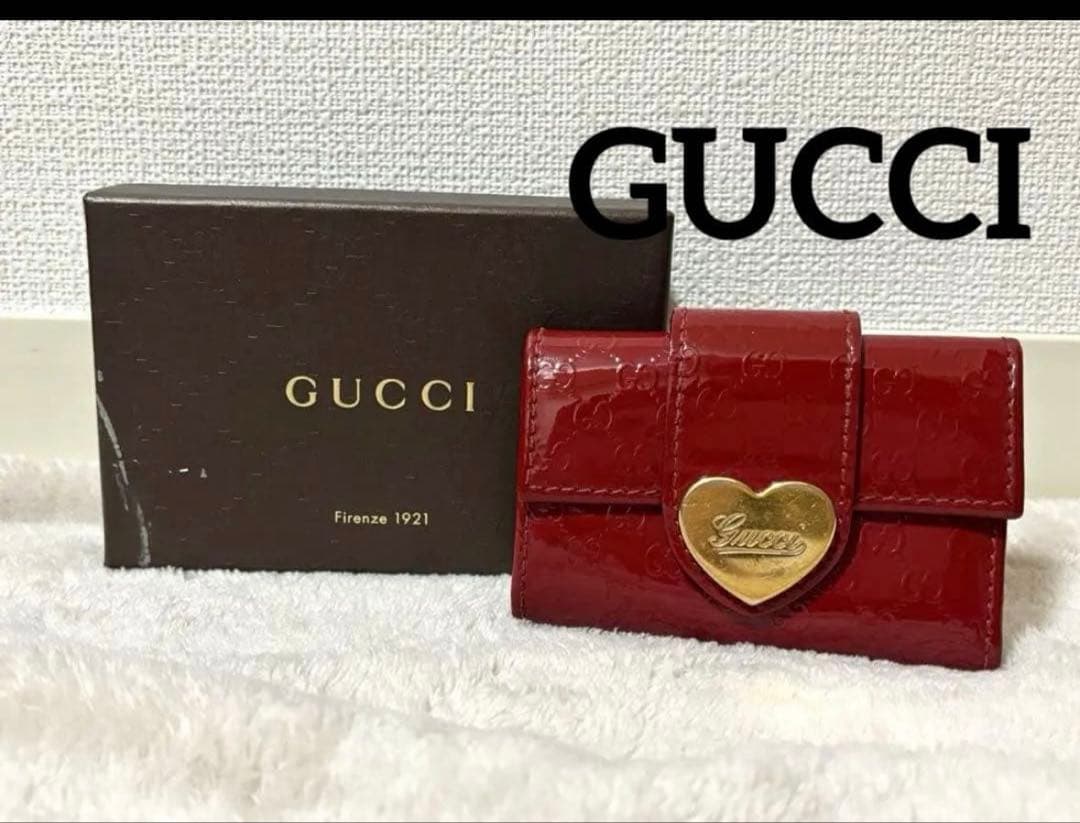 GUCCI グッチ　赤 6連エナメルキーケース ハート金具(ショップカード付き)