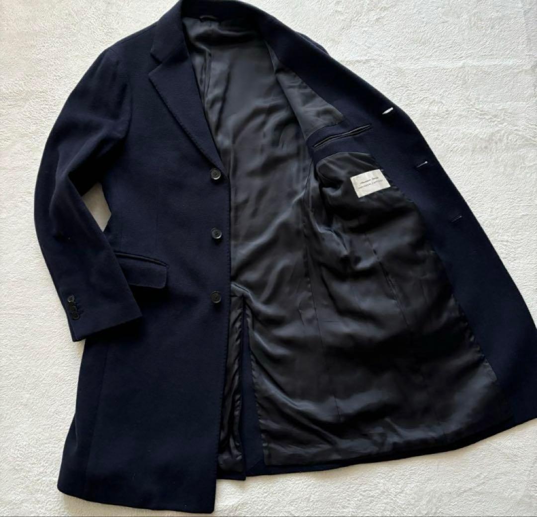 カシミヤ混 ユニバーサルランゲージ チェスターコート ウール ネイビー