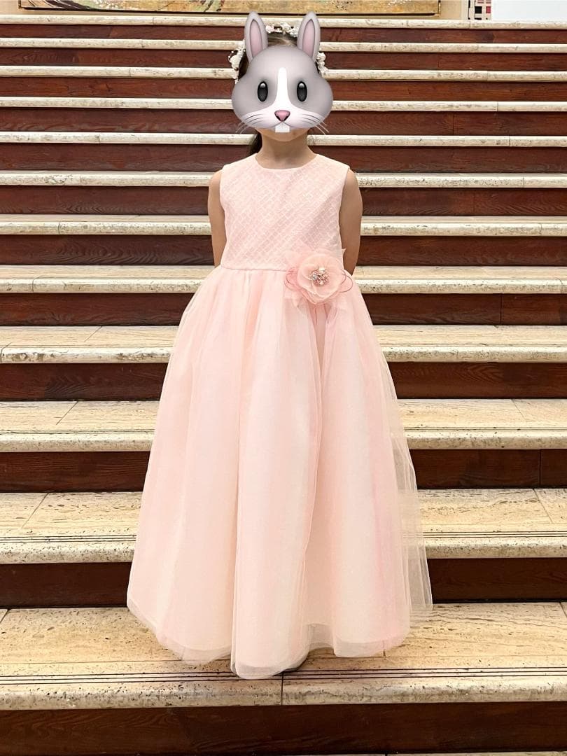 DRESCCO ピーチピンクバイアスチェックスパンコールロングドレス 120