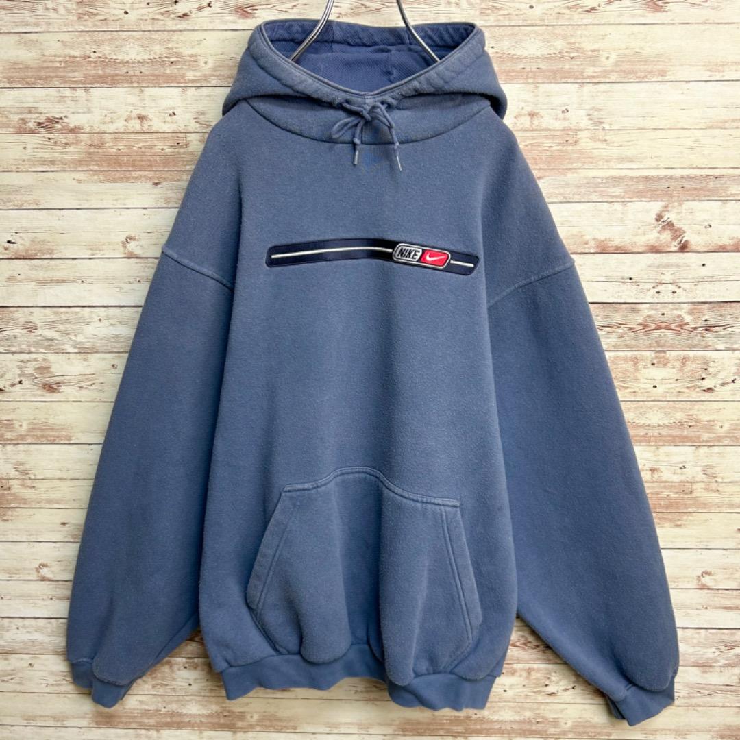 【00s NIKE】人気デザイン!!　刺繍　センターロゴ　Lサイズ　パーカー
