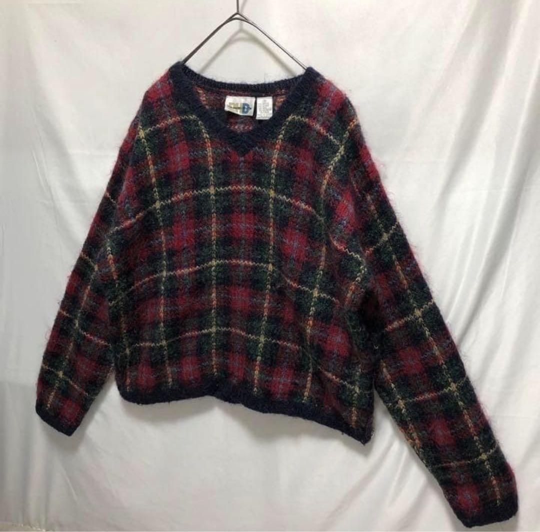 90s ビンテージ オールド タータン チェック モヘア ニット セーター 古着