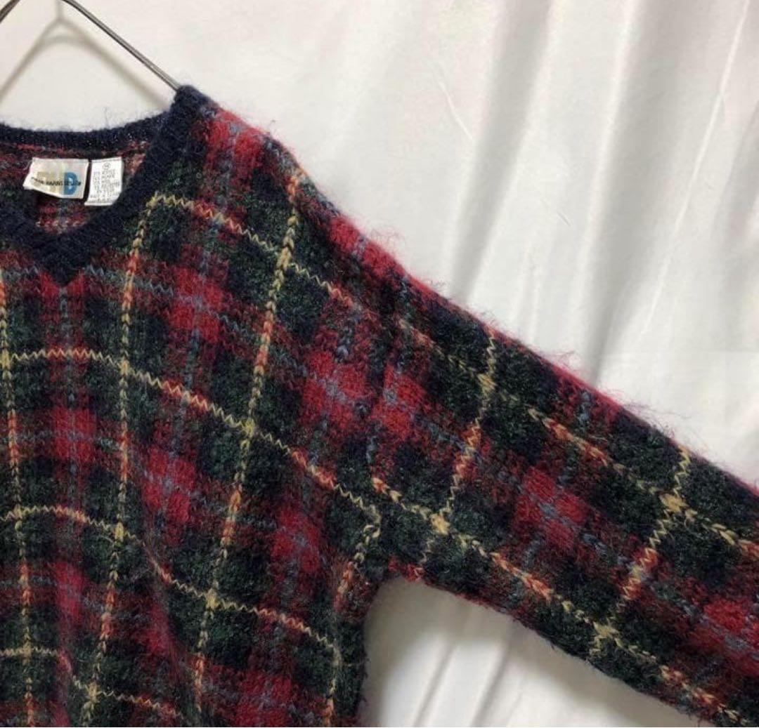 90s ビンテージ オールド タータン チェック モヘア ニット セーター 古着