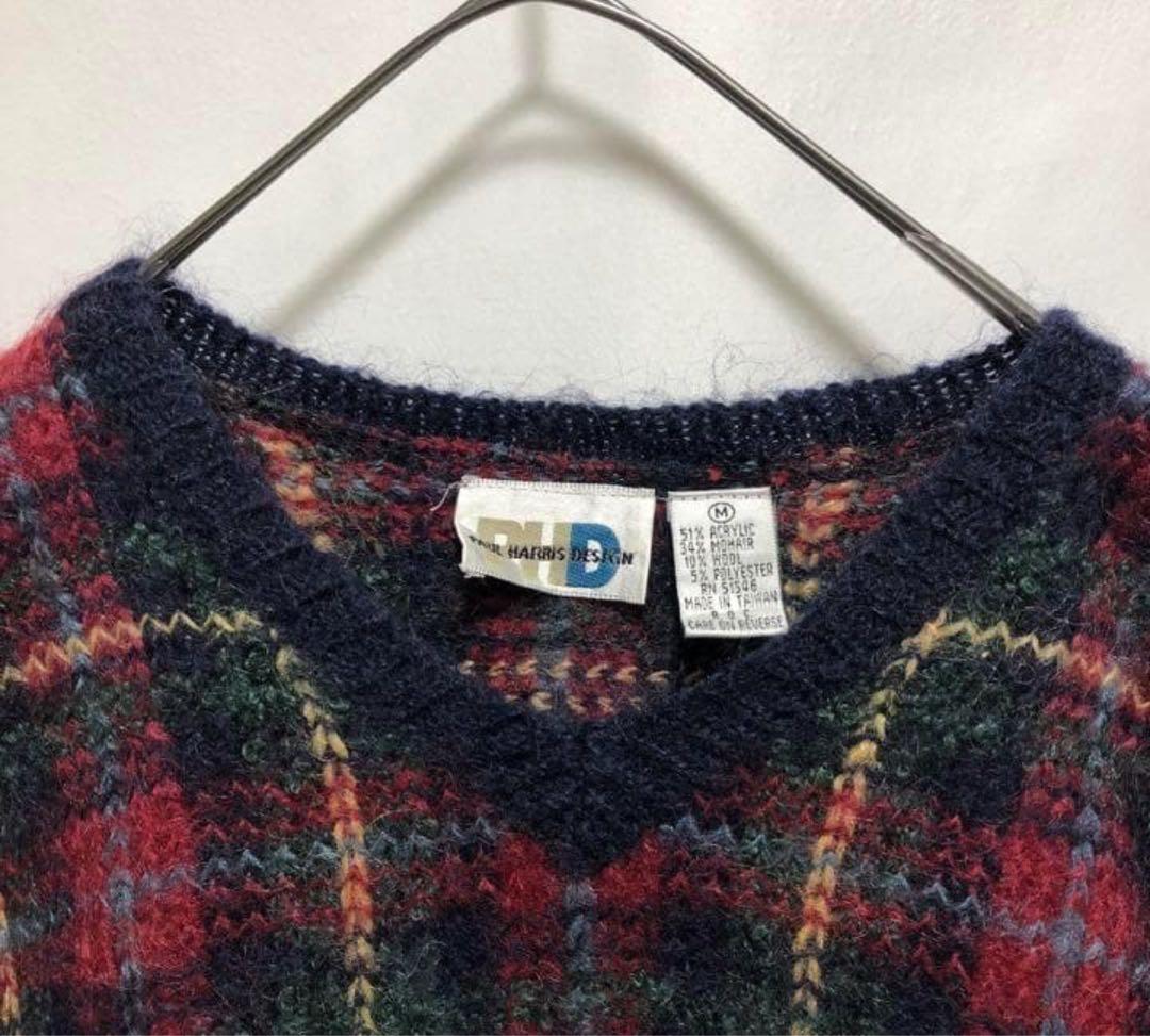 90s ビンテージ オールド タータン チェック モヘア ニット セーター 古着