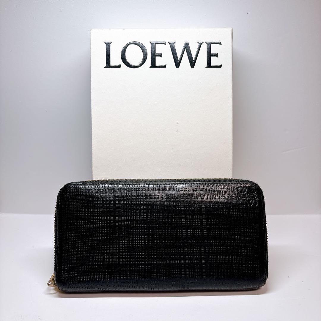 LOEWE ロエベ ラウンドジップ ウォレット 長財布 アナグラム レザー 黒