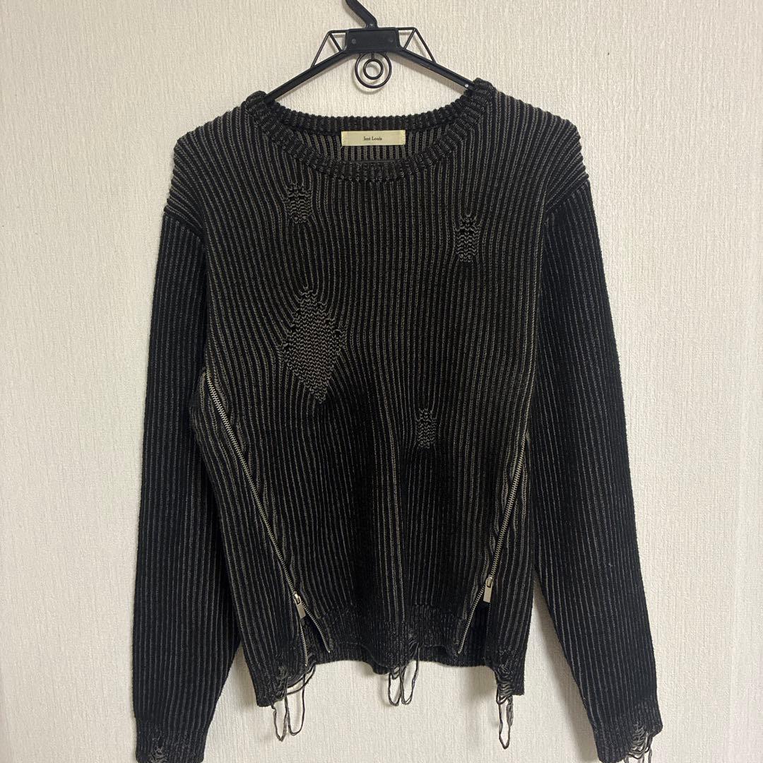 トップス jentlouis Side zip Damaged knit black