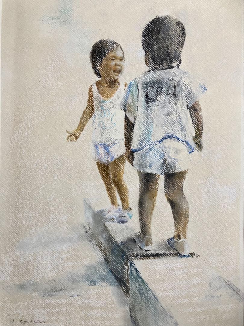 真作保証】櫻井幸雄「陽光」パステル画 直筆サイン 真筆 額