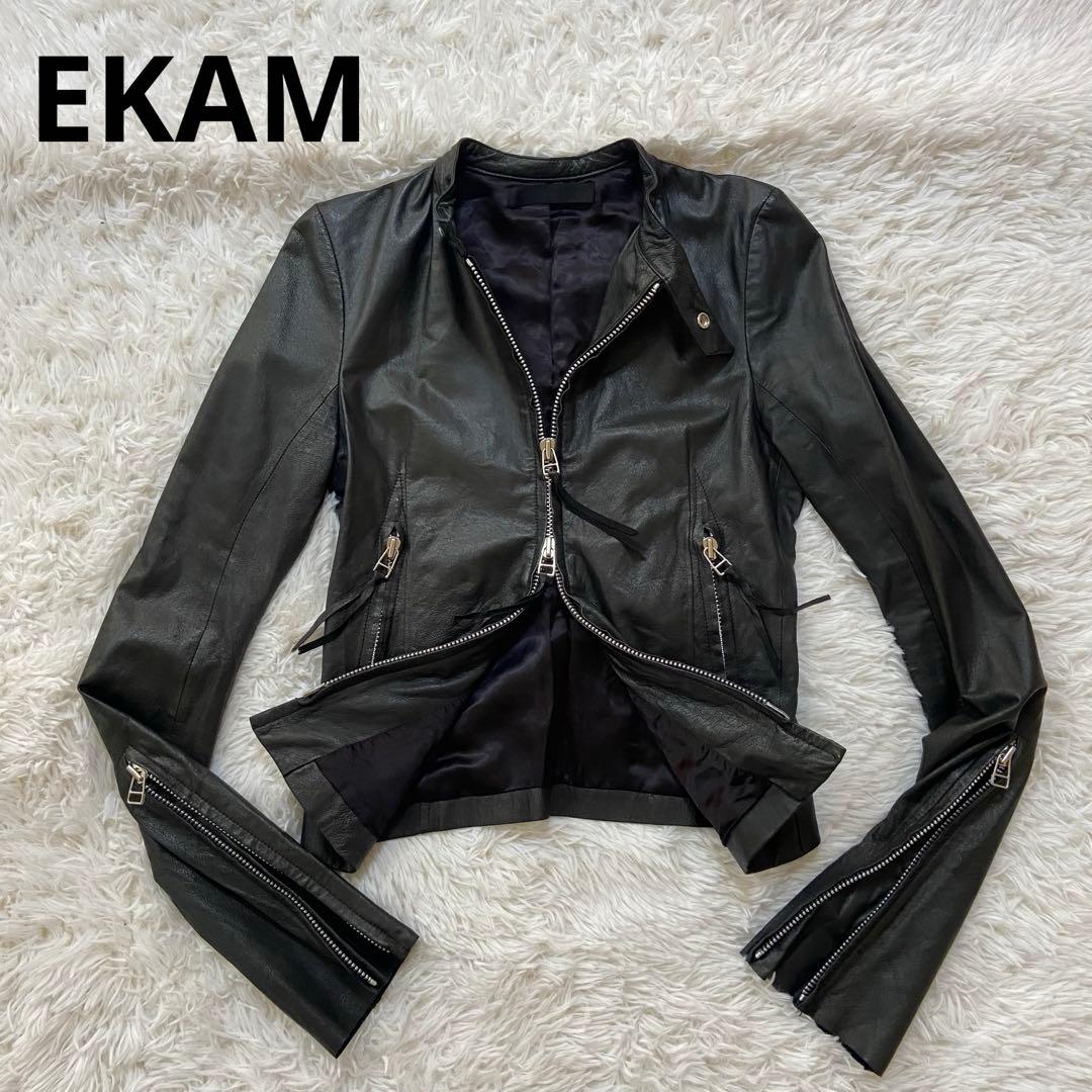 【EKAM エカム】変形 袖長 ライダース レザージャケット