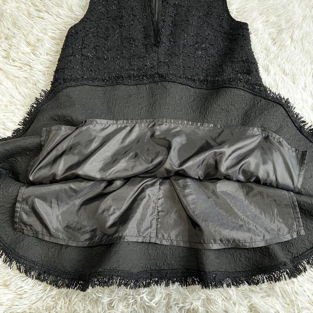 【美品】アプワイザーリッシェ ツイードペプラムミニワンピース ブラック　1