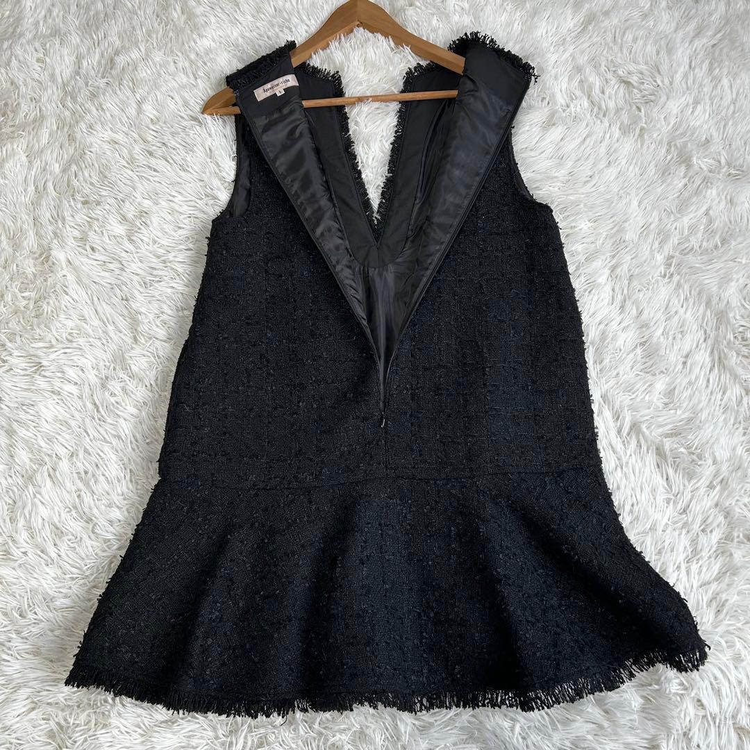 【美品】アプワイザーリッシェ ツイードペプラムミニワンピース ブラック　1