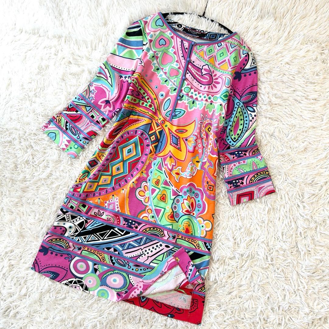 レオナール LEONARD ワンピース 幾何学 ペイズリー柄 総柄 マルチカラー