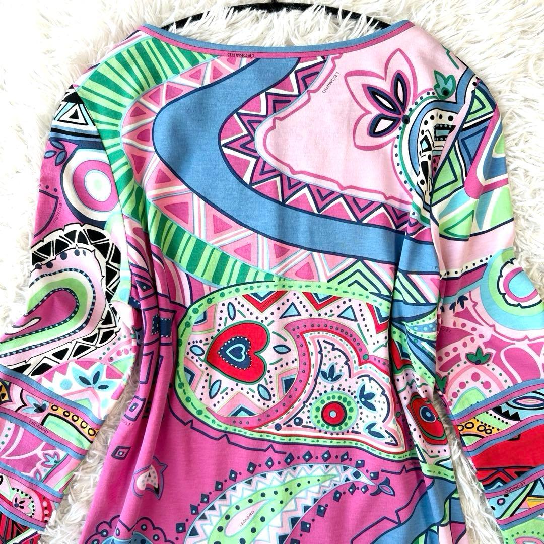 レオナール LEONARD ワンピース 幾何学 ペイズリー柄 総柄 マルチカラー