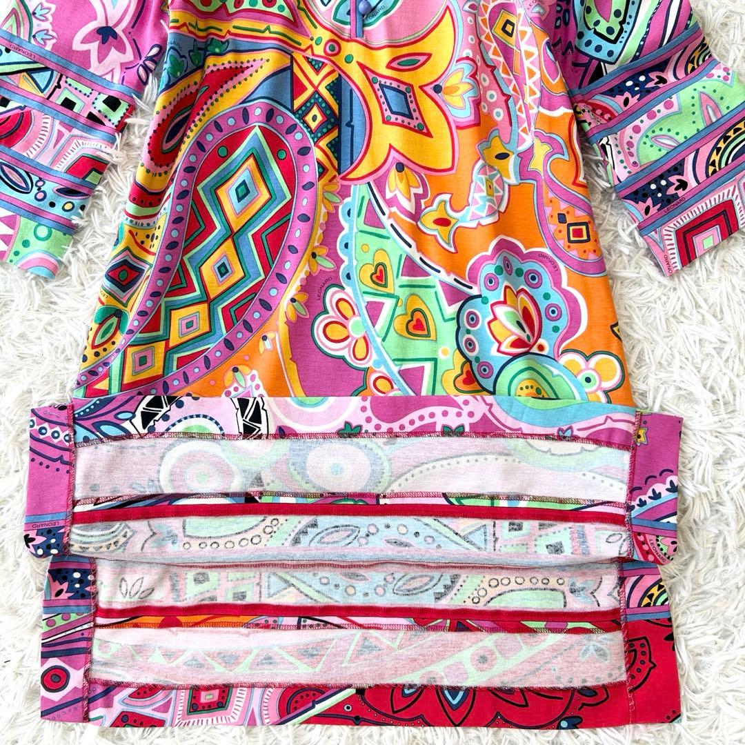 レオナール LEONARD ワンピース 幾何学 ペイズリー柄 総柄 マルチカラー