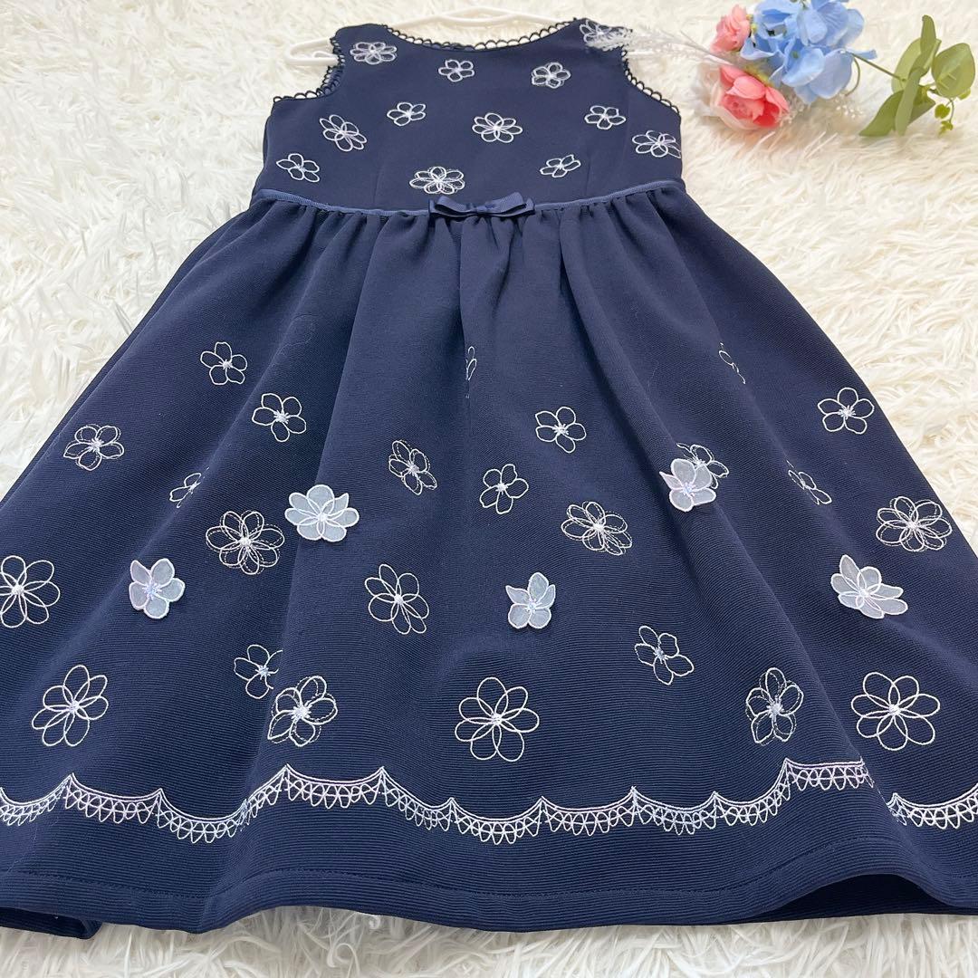 メゾピアノ 花柄刺繍ワンピース 120cm ニットボレロ Mドレスセット