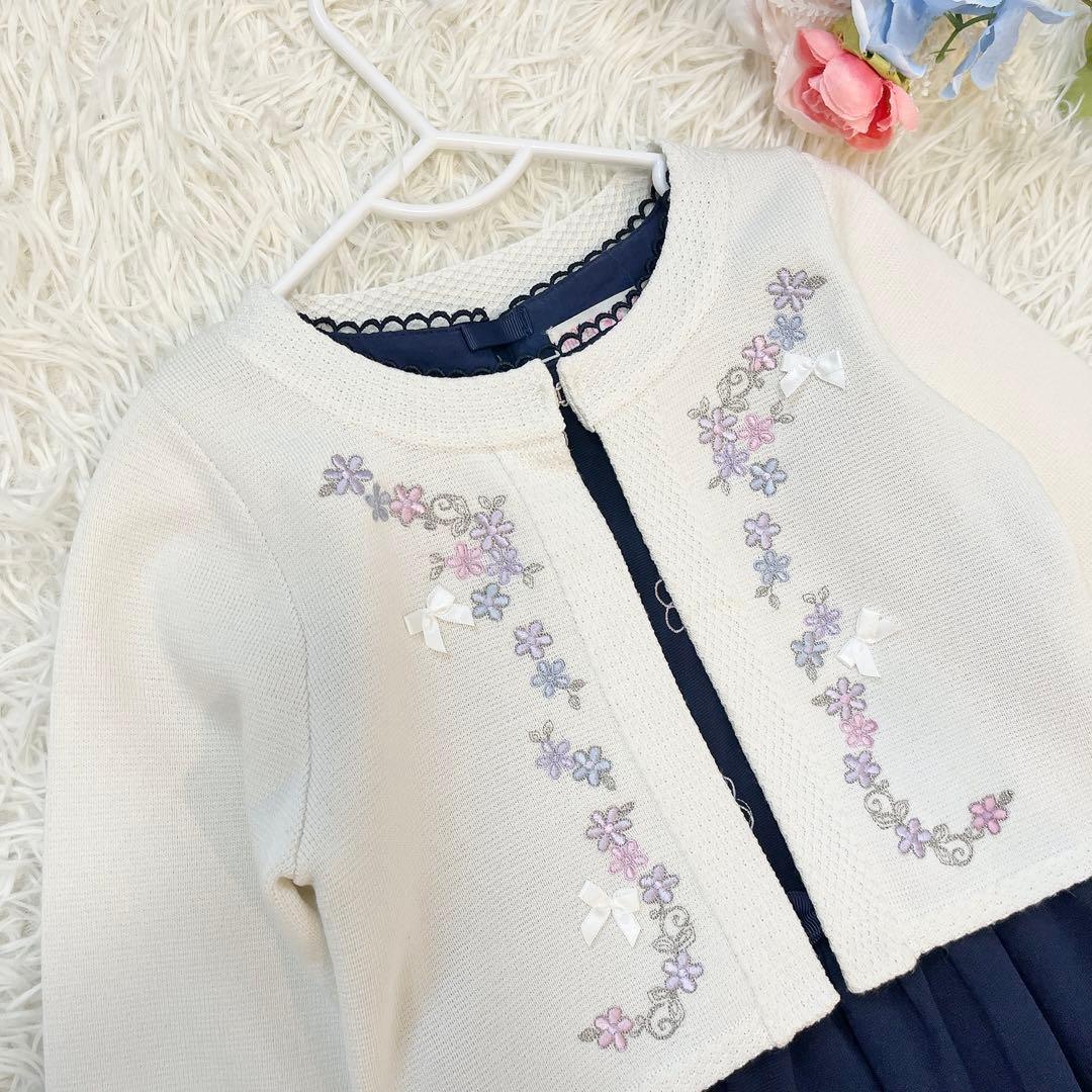 メゾピアノ 花柄刺繍ワンピース 120cm ニットボレロ Mドレスセット
