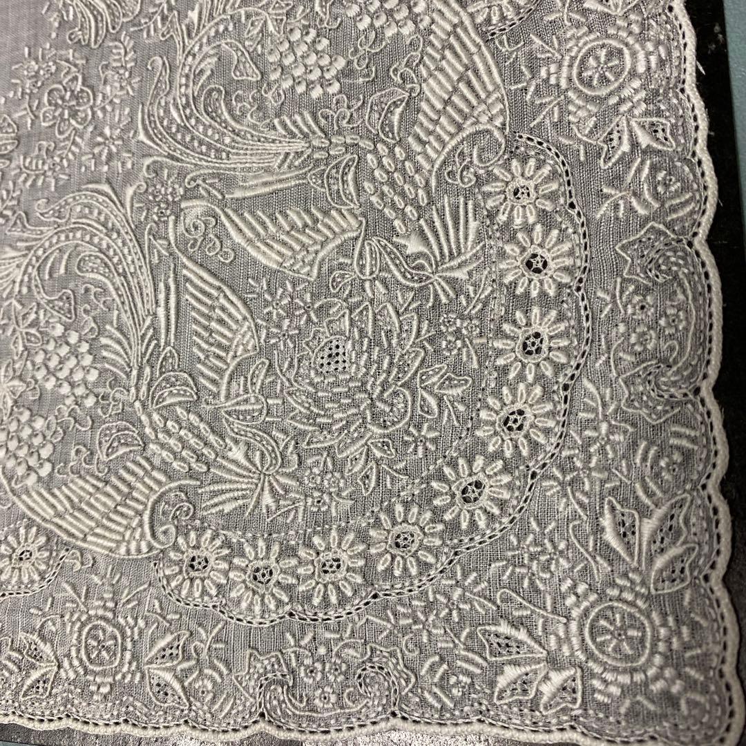 スワトウ刺繍　高級ハンカチーフ　鳳凰柄　ヴィンテージ