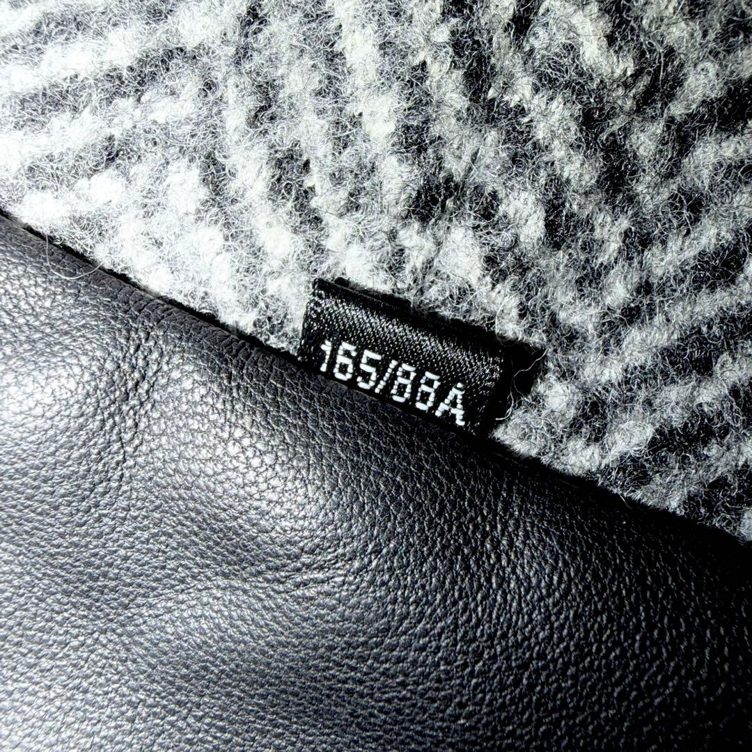 【こだわりの逸品】羊毛レザー ロングコート バイカラー ヘリンボーン ブラック