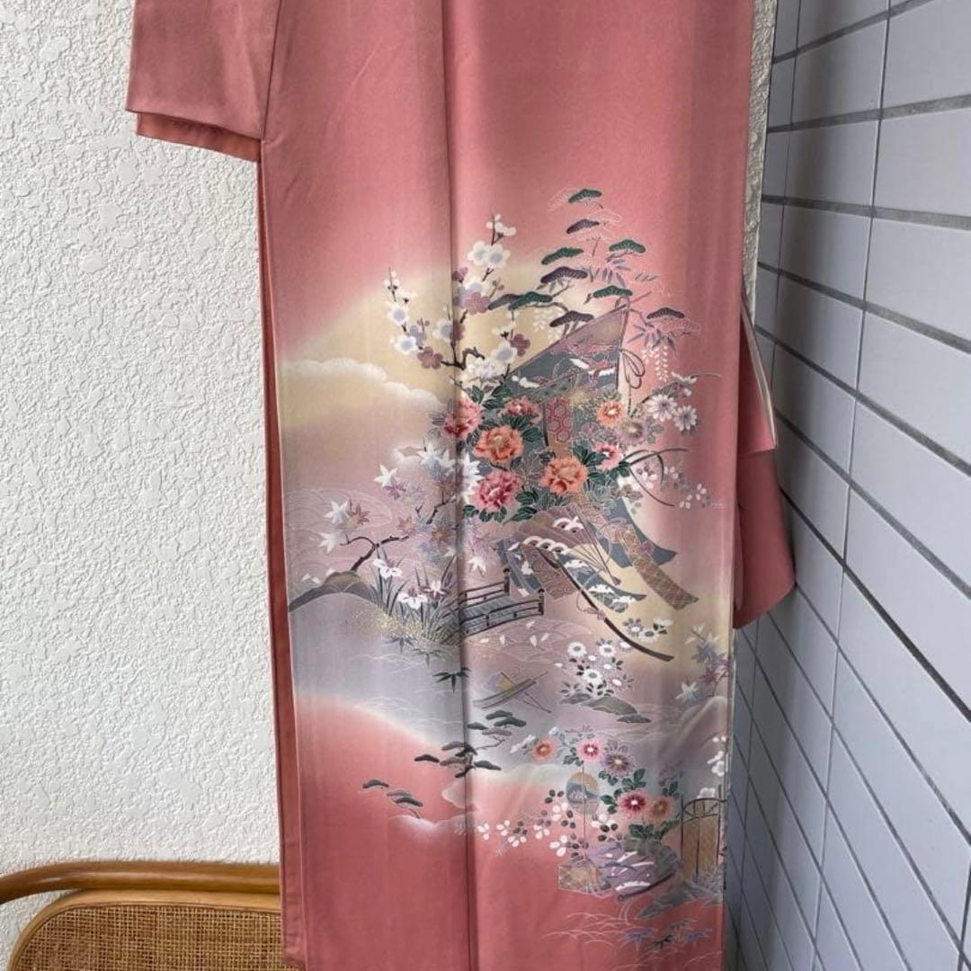 サーモンピンク 花柄 訪問着 付け下げ 京友禅 正絹 - メルカリ