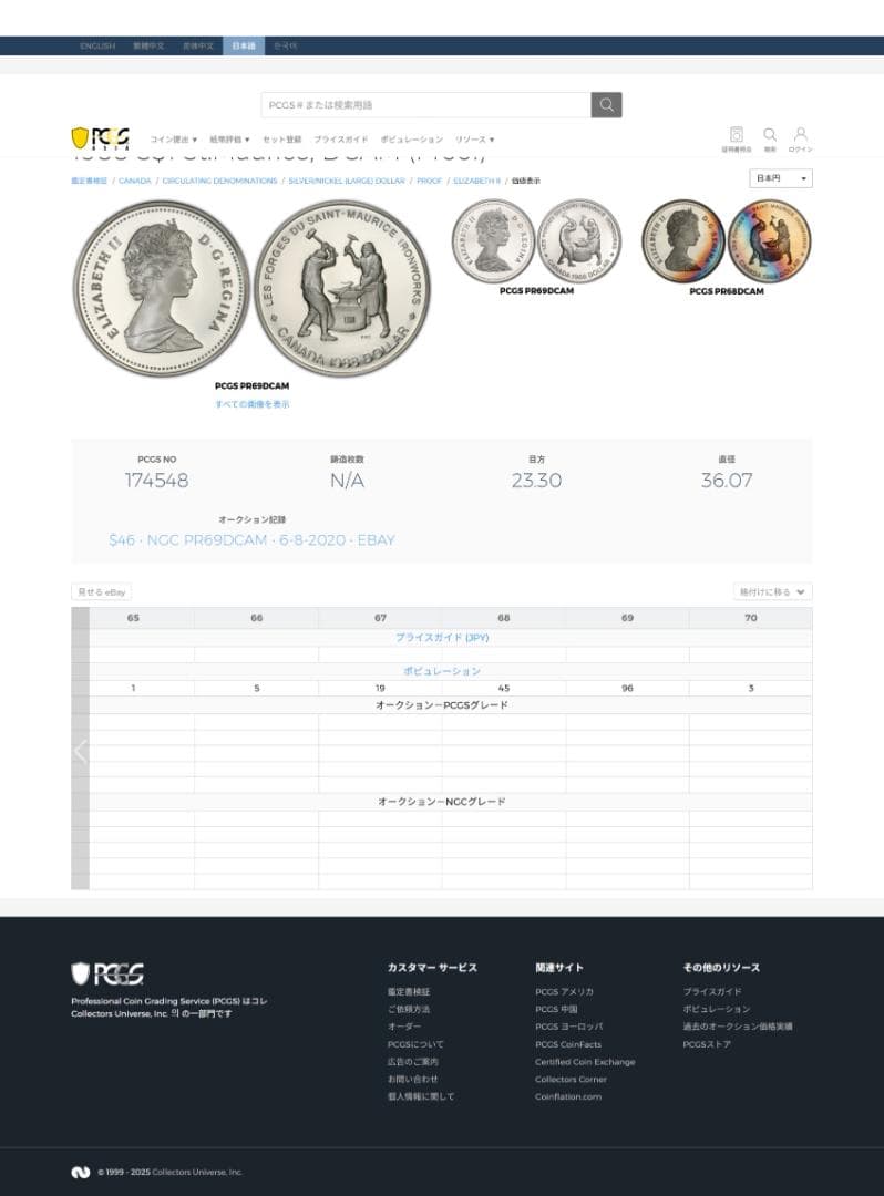 PCGS-PR68 　1988　カナダ　サンモーリス製鉄所創設250周年記念銀貨