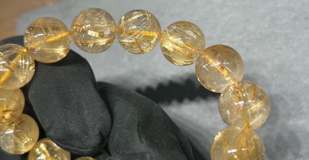 ゴールド　ルチル　クォーツブレスレット　14mm 66.3g