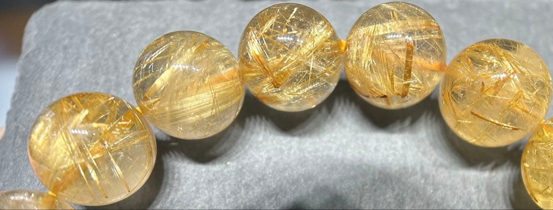 ゴールド　ルチル　クォーツブレスレット　14mm 66.3g