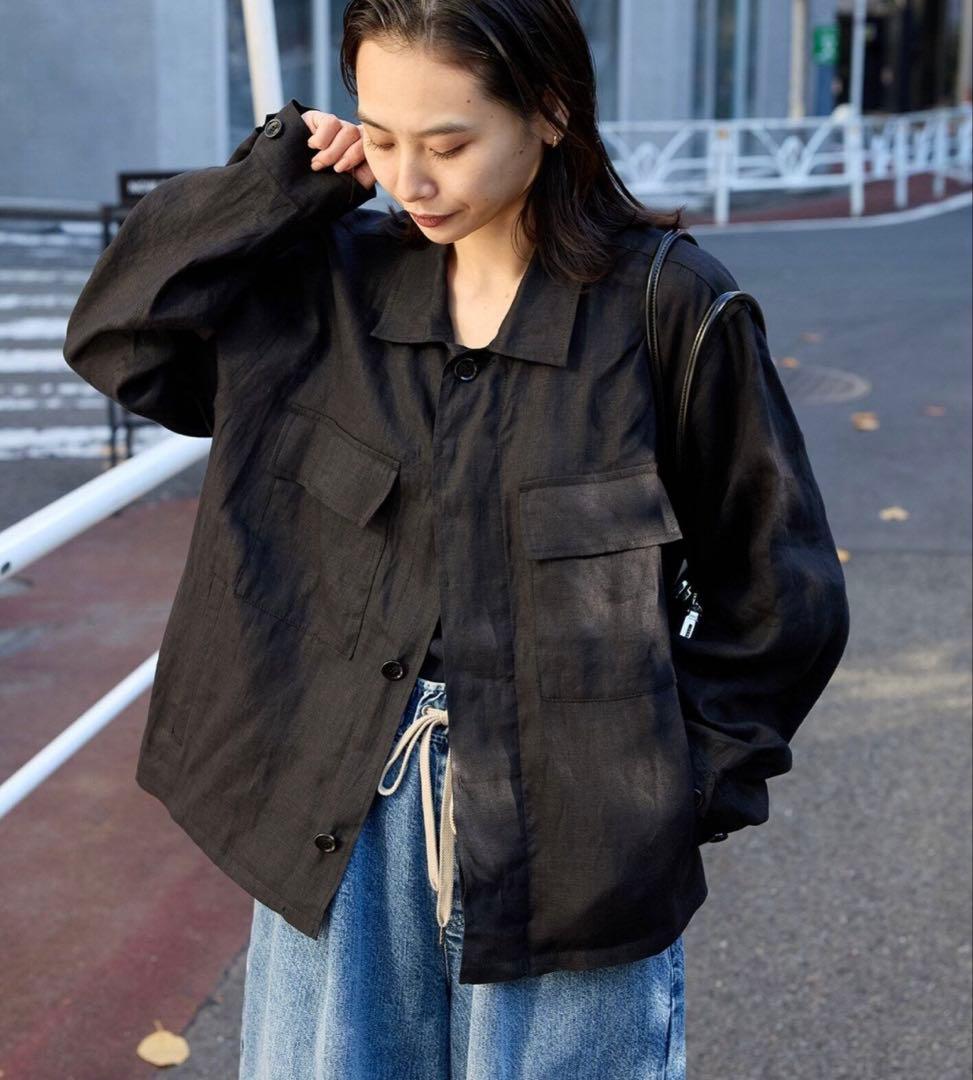 JOURNAL STANDARD リネンミリタリージャケット　黒