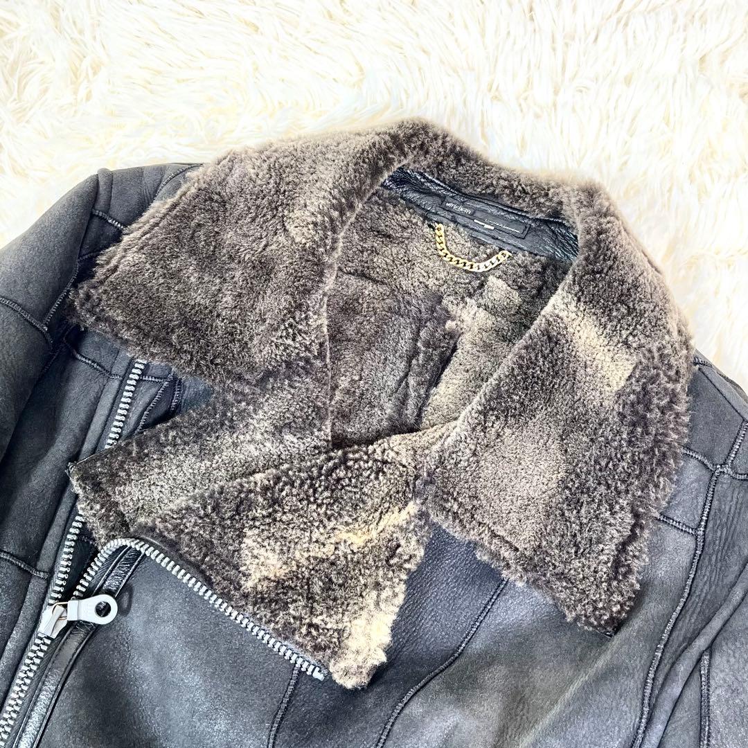 ヴィンテージ ムートン パッチワーク ライダース チェスター コート