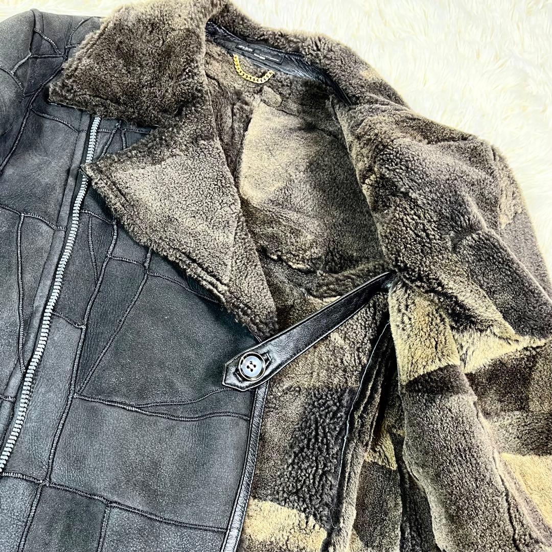 ヴィンテージ ムートン パッチワーク ライダース チェスター コート