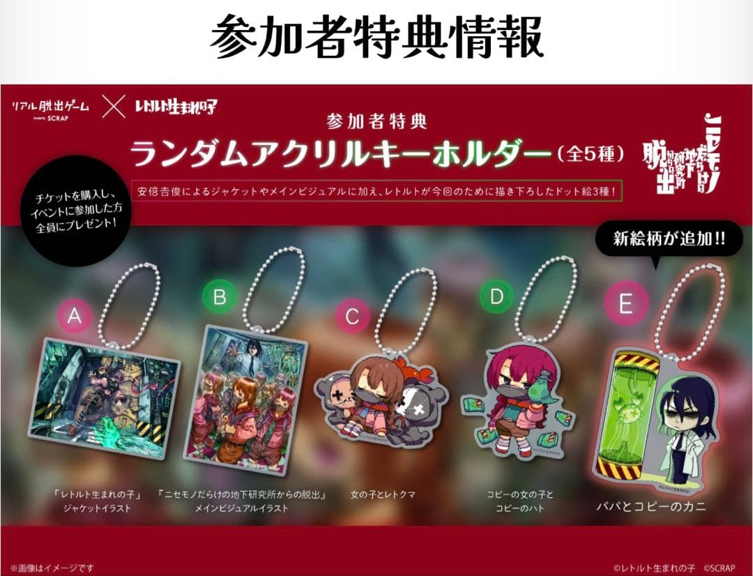 リアル脱出ゲーム × レトルト生まれの子 アクリルキーホルダー3種