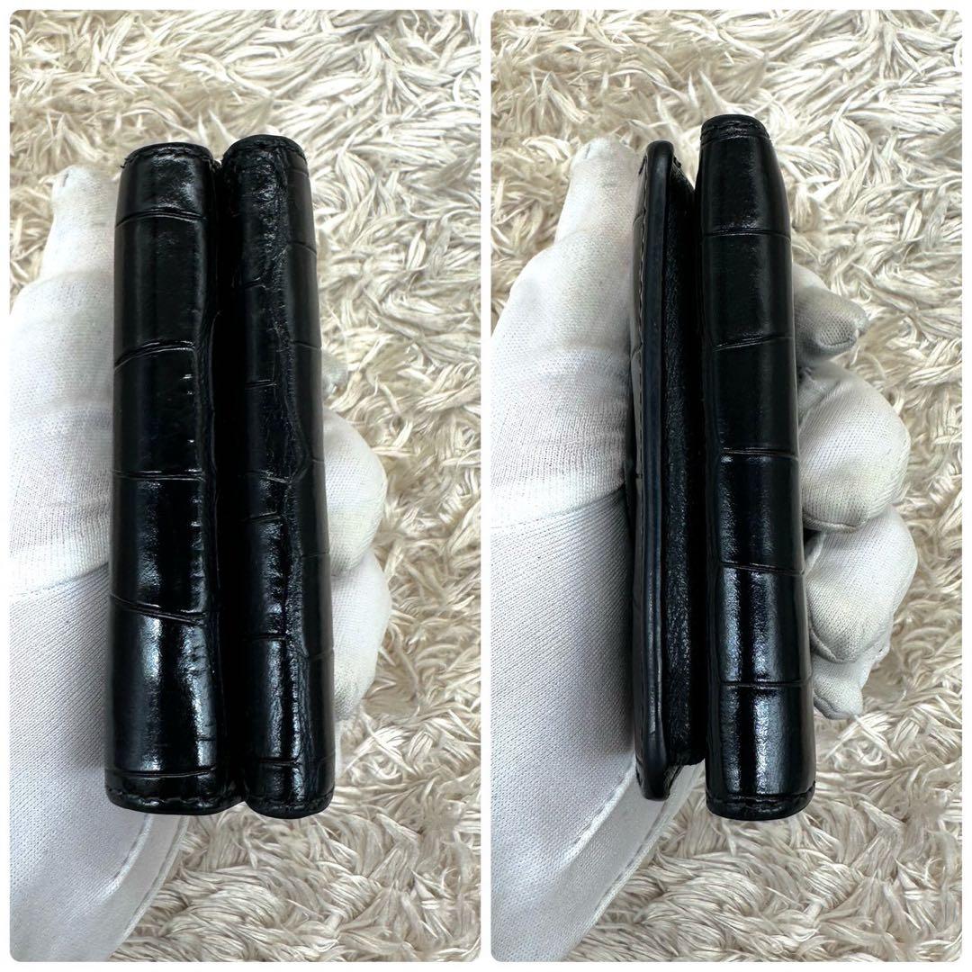 【美品】バレンシアガ 三つ折財布 ブラック クロコ ペーパーミニウォレット