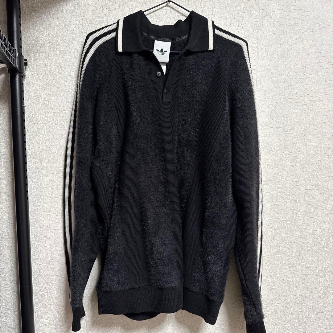 adidas PREMIUM KNITTED JERSEY ブラック ポロニット
