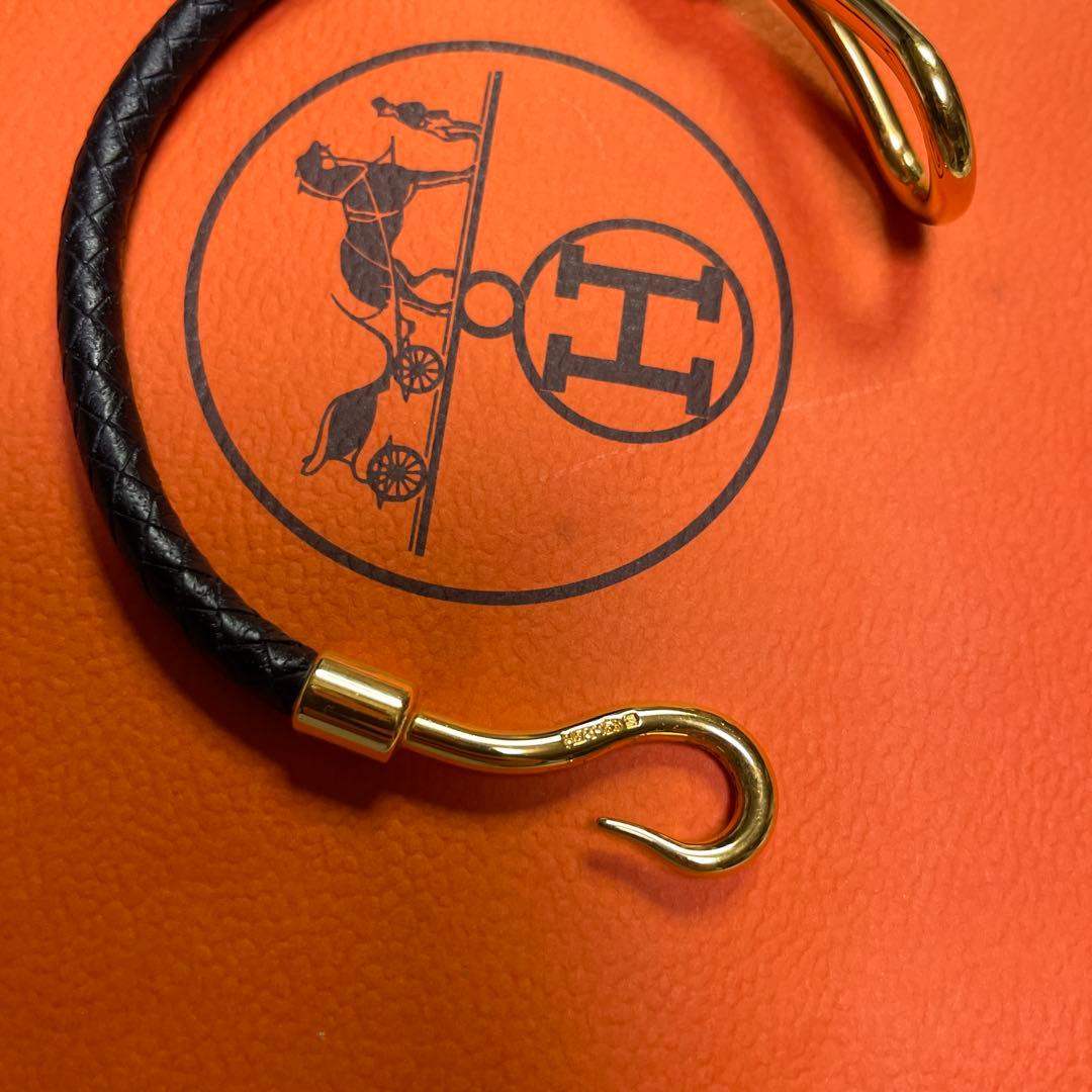 HERMES レザー フック付き ブレスレット 黒